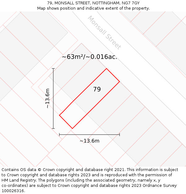 79, MONSALL STREET, NOTTINGHAM, NG7 7GY: Plot and title map