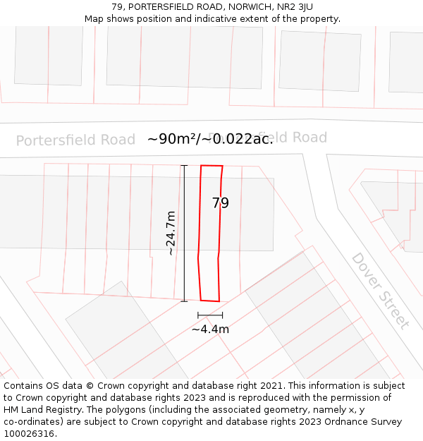 79, PORTERSFIELD ROAD, NORWICH, NR2 3JU: Plot and title map