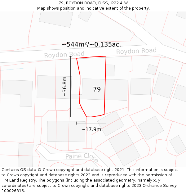 79, ROYDON ROAD, DISS, IP22 4LW: Plot and title map