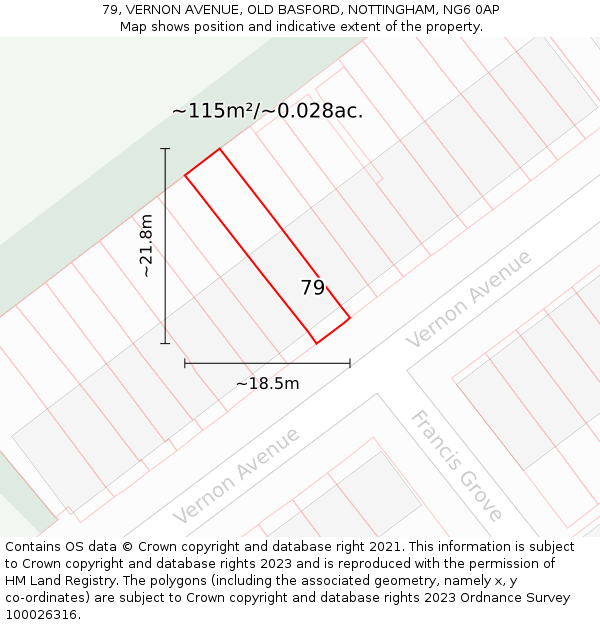 79, VERNON AVENUE, OLD BASFORD, NOTTINGHAM, NG6 0AP: Plot and title map
