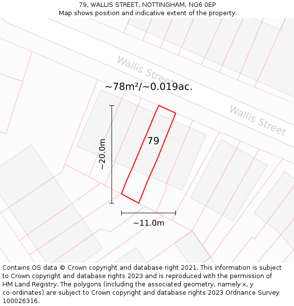79, WALLIS STREET, NOTTINGHAM, NG6 0EP: Plot and title map