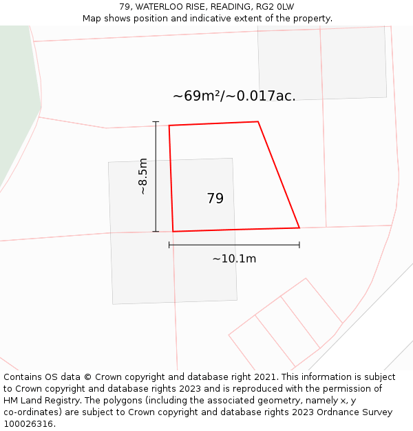 79, WATERLOO RISE, READING, RG2 0LW: Plot and title map