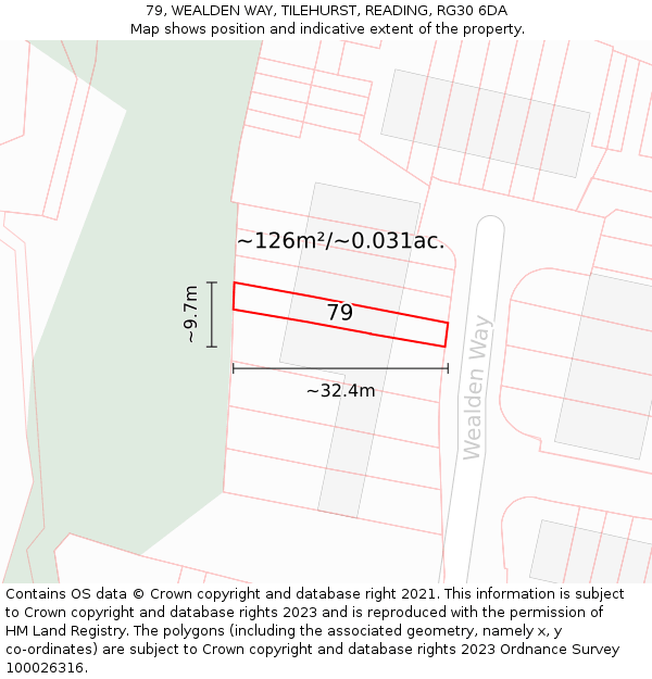 79, WEALDEN WAY, TILEHURST, READING, RG30 6DA: Plot and title map