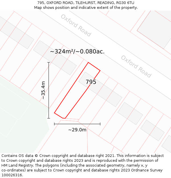 795, OXFORD ROAD, TILEHURST, READING, RG30 6TU: Plot and title map