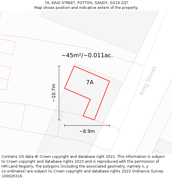 7A, KING STREET, POTTON, SANDY, SG19 2QT: Plot and title map