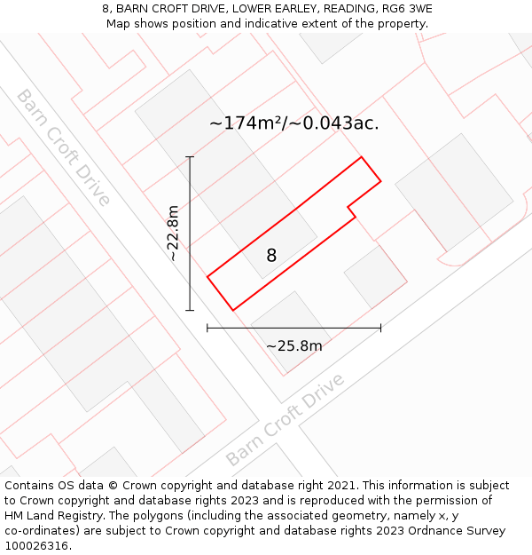 8, BARN CROFT DRIVE, LOWER EARLEY, READING, RG6 3WE: Plot and title map