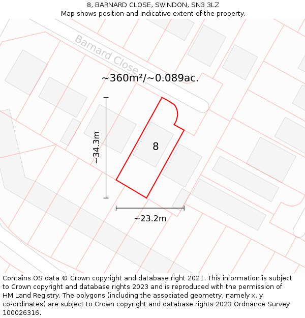 8, BARNARD CLOSE, SWINDON, SN3 3LZ: Plot and title map