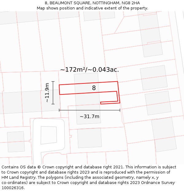 8, BEAUMONT SQUARE, NOTTINGHAM, NG8 2HA: Plot and title map