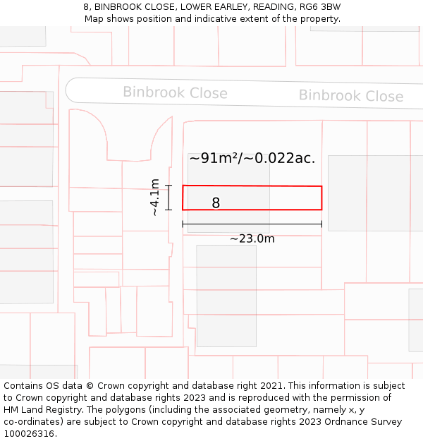 8, BINBROOK CLOSE, LOWER EARLEY, READING, RG6 3BW: Plot and title map