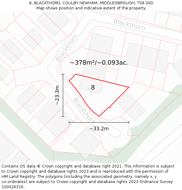 8, BLACKTHORN, COULBY NEWHAM, MIDDLESBROUGH, TS8 0XD: Plot and title map