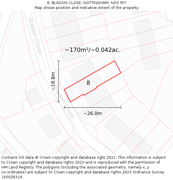 8, BLADON CLOSE, NOTTINGHAM, NG3 5FY: Plot and title map
