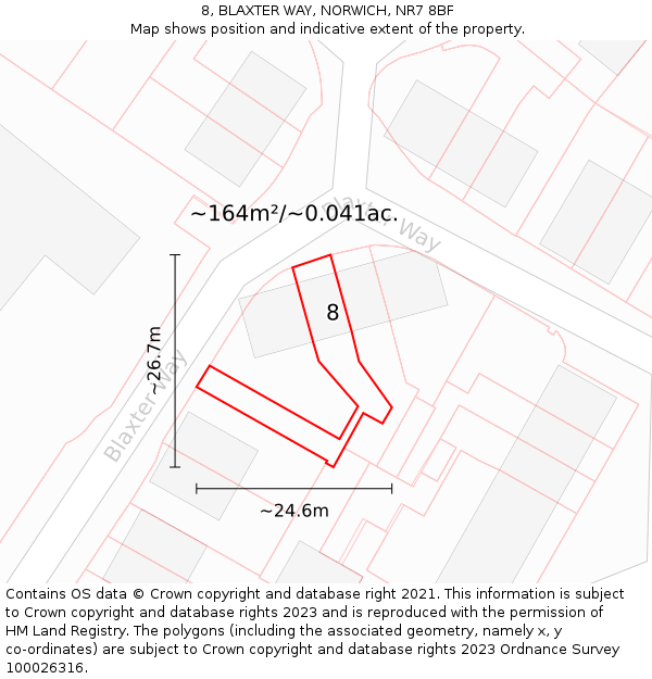 8, BLAXTER WAY, NORWICH, NR7 8BF: Plot and title map