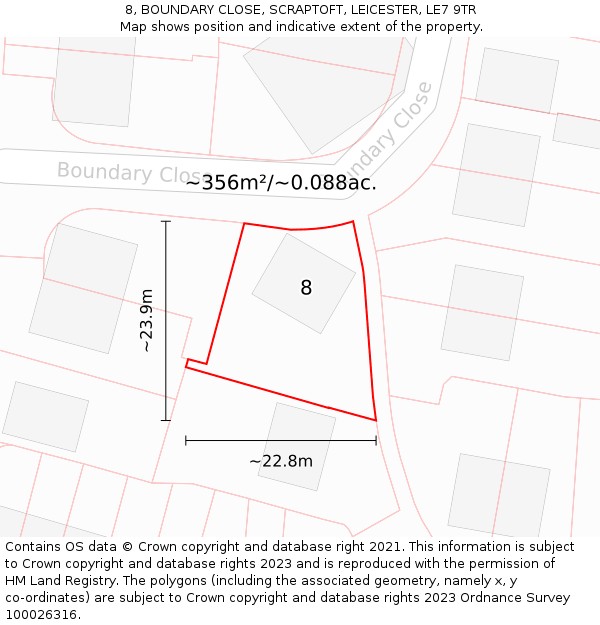 8, BOUNDARY CLOSE, SCRAPTOFT, LEICESTER, LE7 9TR: Plot and title map