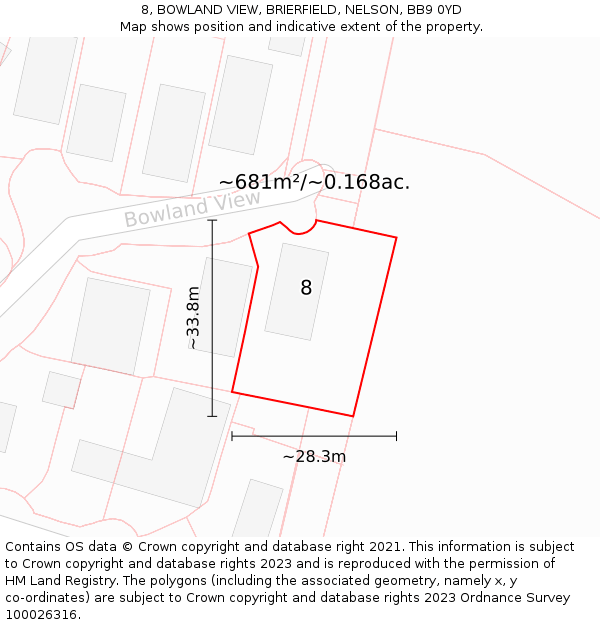 8, BOWLAND VIEW, BRIERFIELD, NELSON, BB9 0YD: Plot and title map