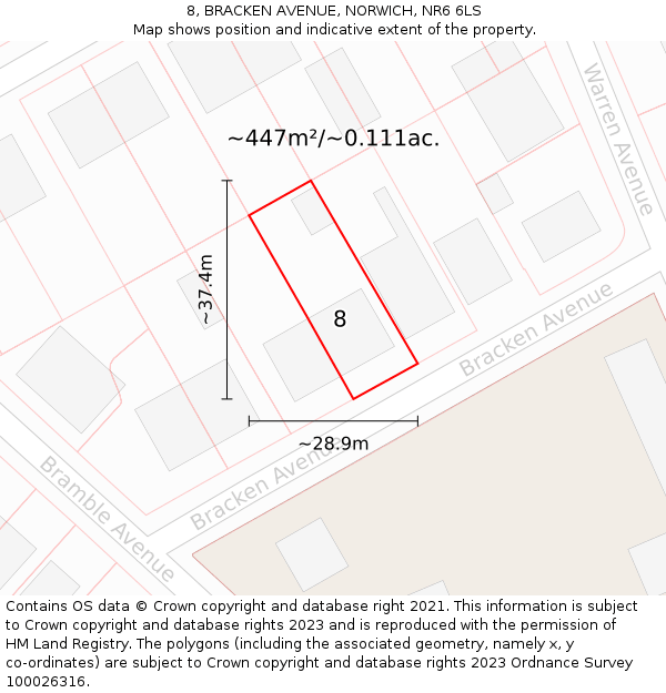 8, BRACKEN AVENUE, NORWICH, NR6 6LS: Plot and title map