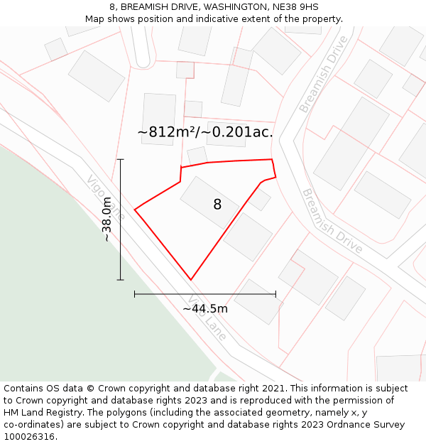 8, BREAMISH DRIVE, WASHINGTON, NE38 9HS: Plot and title map
