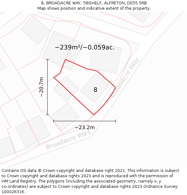 8, BROADACRE WAY, TIBSHELF, ALFRETON, DE55 5RB: Plot and title map