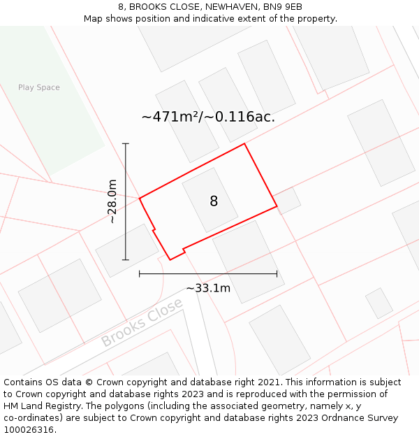 8, BROOKS CLOSE, NEWHAVEN, BN9 9EB: Plot and title map