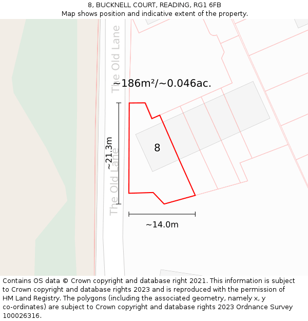 8, BUCKNELL COURT, READING, RG1 6FB: Plot and title map