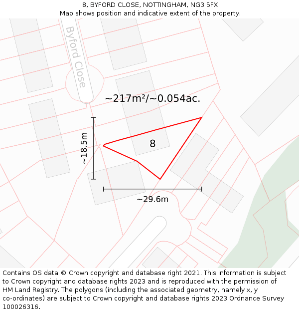 8, BYFORD CLOSE, NOTTINGHAM, NG3 5FX: Plot and title map