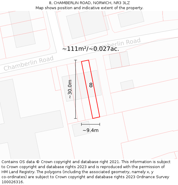 8, CHAMBERLIN ROAD, NORWICH, NR3 3LZ: Plot and title map