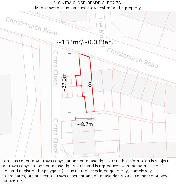 8, CINTRA CLOSE, READING, RG2 7AL: Plot and title map
