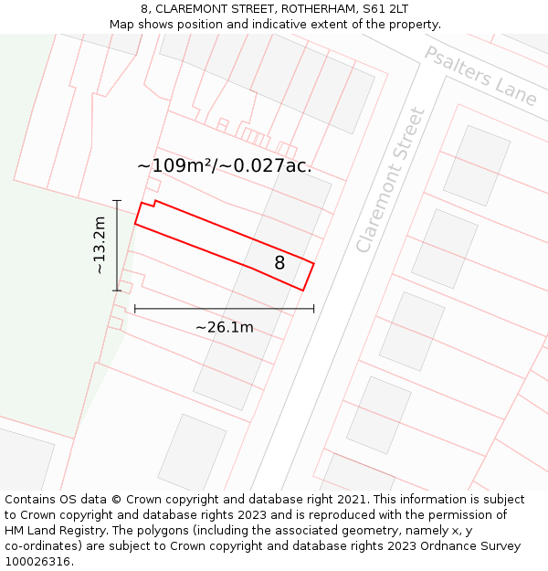 8, CLAREMONT STREET, ROTHERHAM, S61 2LT: Plot and title map