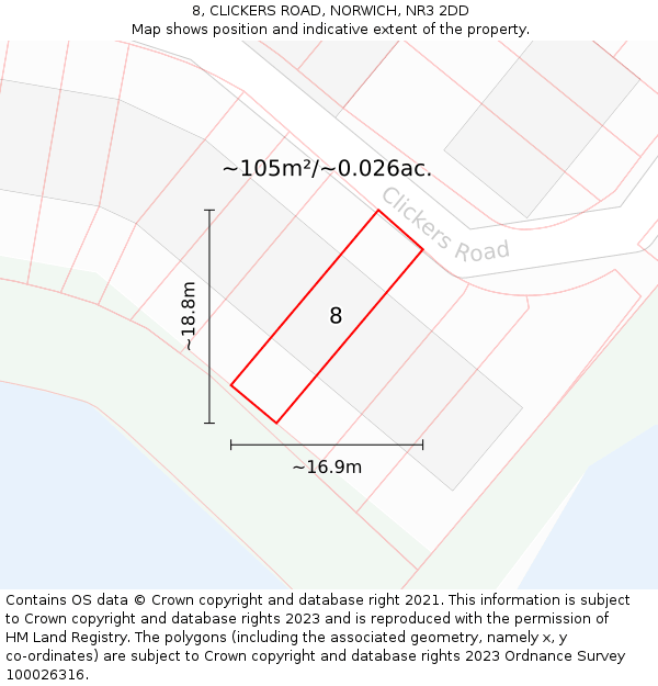 8, CLICKERS ROAD, NORWICH, NR3 2DD: Plot and title map