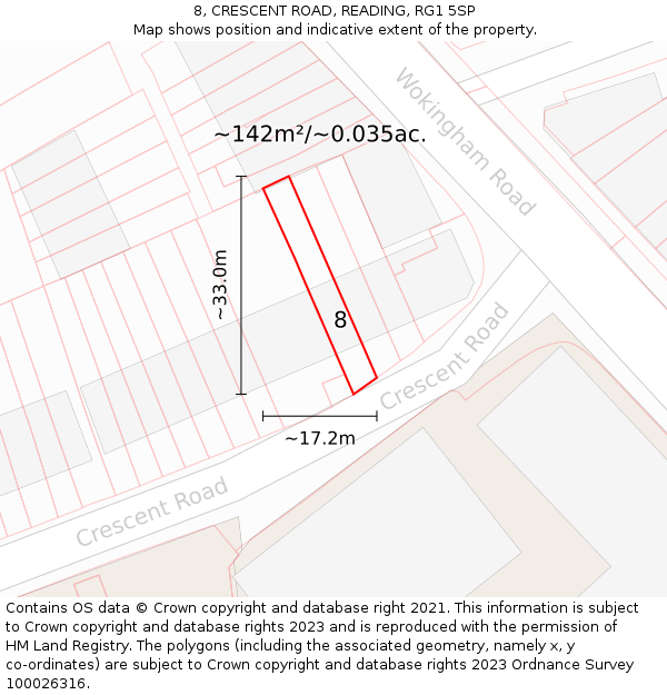 8, CRESCENT ROAD, READING, RG1 5SP: Plot and title map
