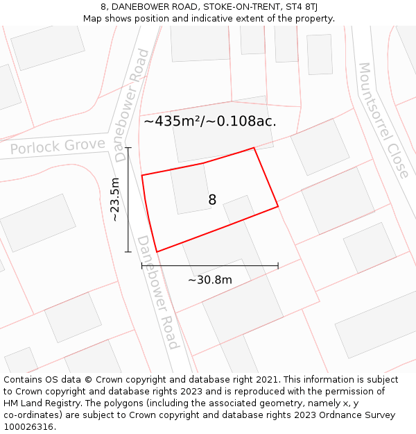 8, DANEBOWER ROAD, STOKE-ON-TRENT, ST4 8TJ: Plot and title map