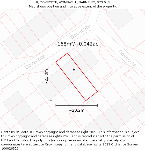 8, DOVECOTE, WOMBWELL, BARNSLEY, S73 0LS: Plot and title map