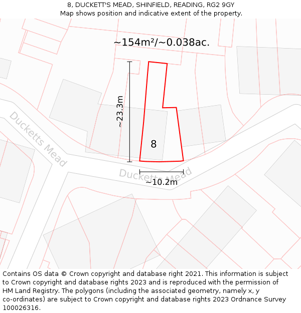 8, DUCKETT'S MEAD, SHINFIELD, READING, RG2 9GY: Plot and title map