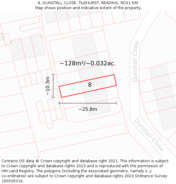 8, DUNSTALL CLOSE, TILEHURST, READING, RG31 5AY: Plot and title map