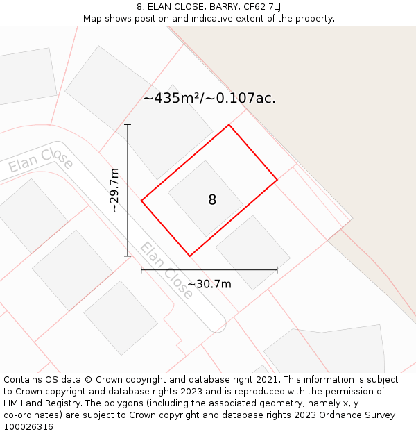 8, ELAN CLOSE, BARRY, CF62 7LJ: Plot and title map
