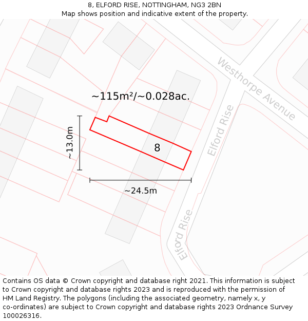 8, ELFORD RISE, NOTTINGHAM, NG3 2BN: Plot and title map
