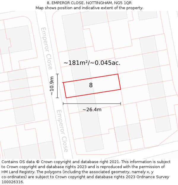 8, EMPEROR CLOSE, NOTTINGHAM, NG5 1QR: Plot and title map
