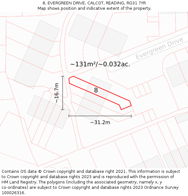 8, EVERGREEN DRIVE, CALCOT, READING, RG31 7YR: Plot and title map
