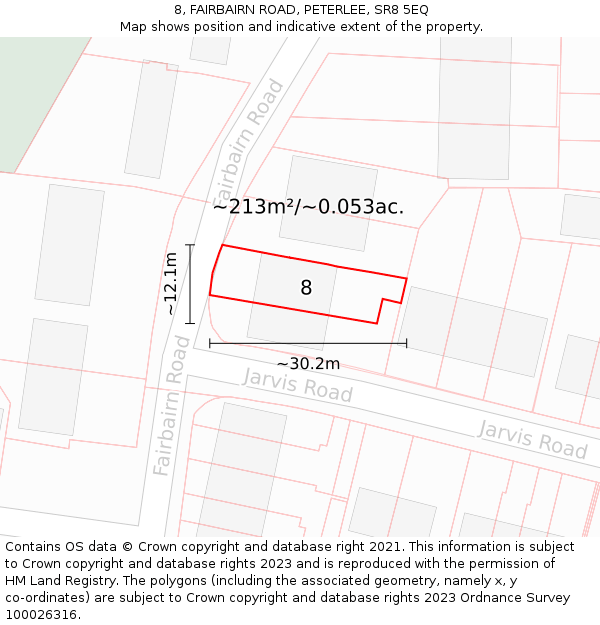 8, FAIRBAIRN ROAD, PETERLEE, SR8 5EQ: Plot and title map