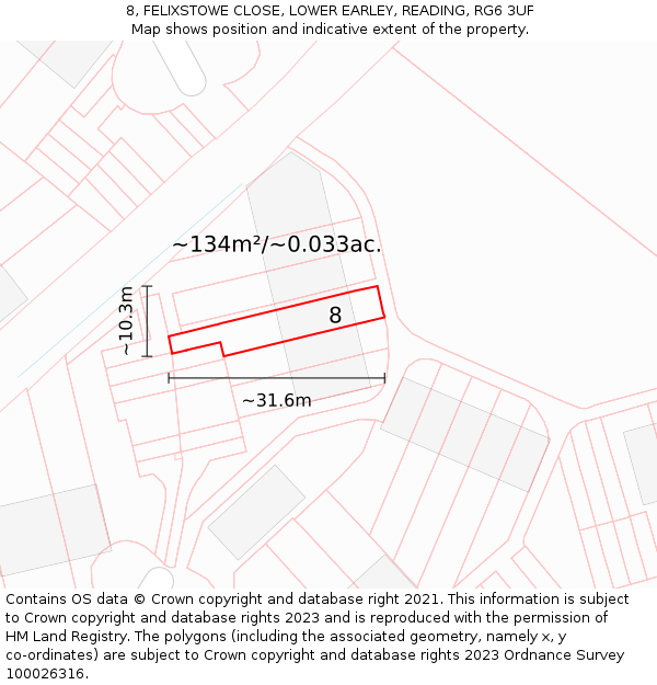 8, FELIXSTOWE CLOSE, LOWER EARLEY, READING, RG6 3UF: Plot and title map