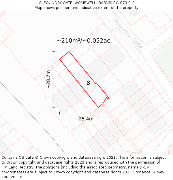 8, FOUNDRY GATE, WOMBWELL, BARNSLEY, S73 0LF: Plot and title map