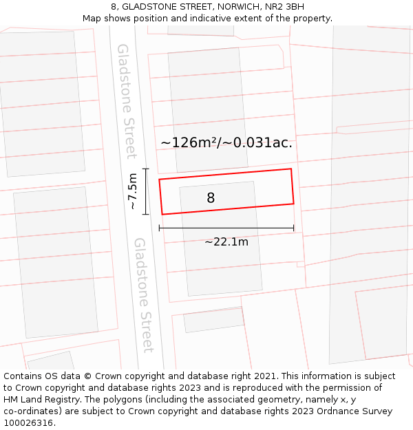 8, GLADSTONE STREET, NORWICH, NR2 3BH: Plot and title map