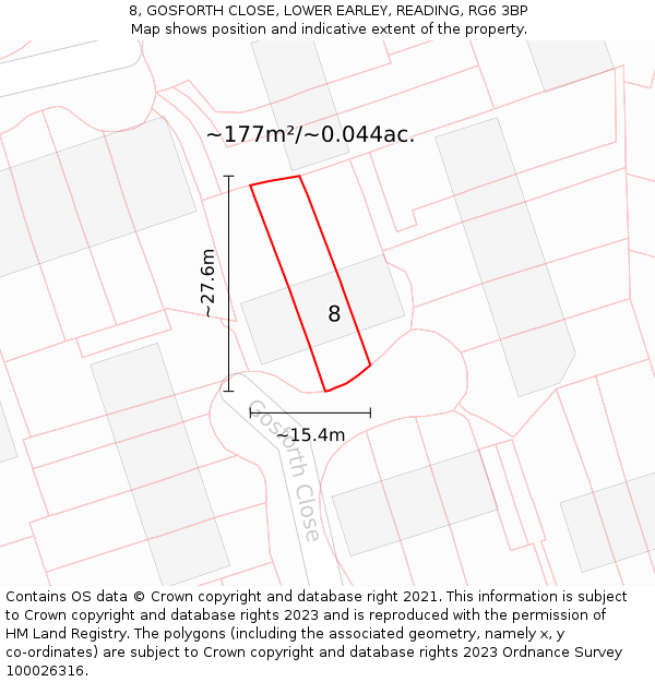 8, GOSFORTH CLOSE, LOWER EARLEY, READING, RG6 3BP: Plot and title map