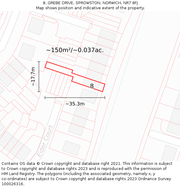 8, GREBE DRIVE, SPROWSTON, NORWICH, NR7 8FJ: Plot and title map