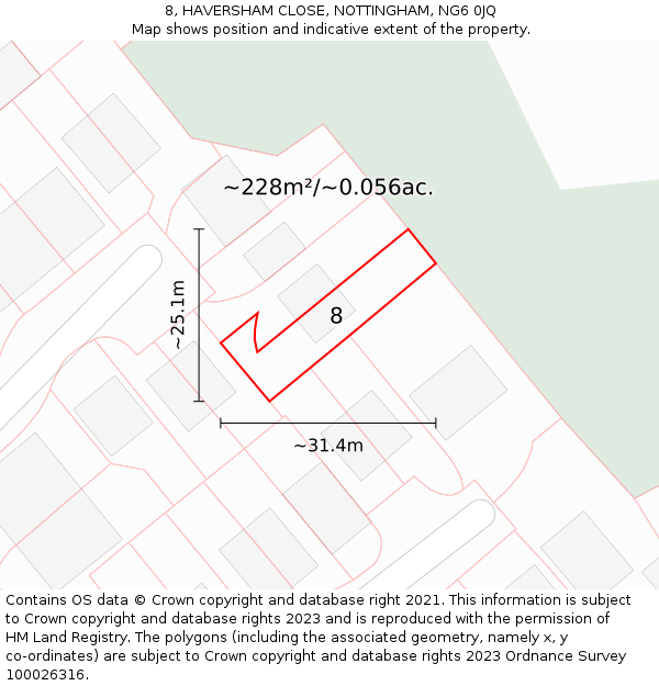 8, HAVERSHAM CLOSE, NOTTINGHAM, NG6 0JQ: Plot and title map
