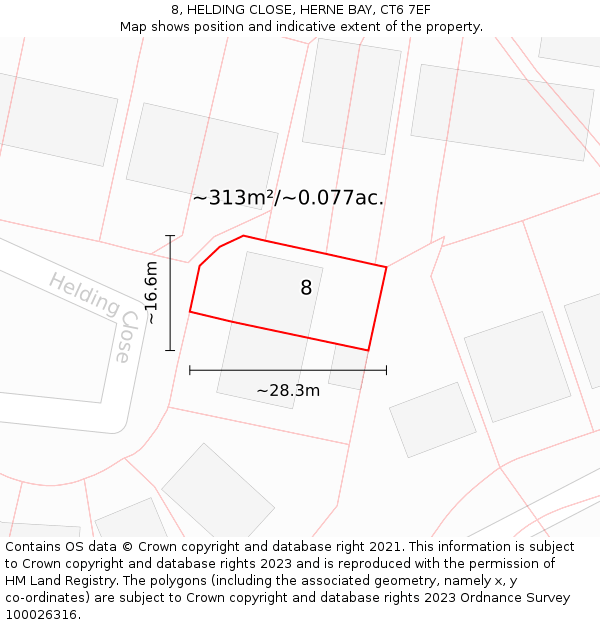 8, HELDING CLOSE, HERNE BAY, CT6 7EF: Plot and title map