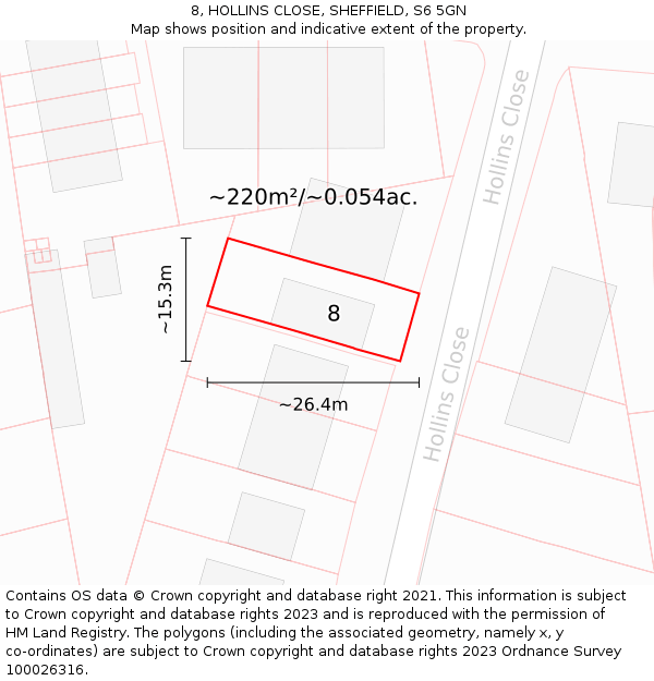 8, HOLLINS CLOSE, SHEFFIELD, S6 5GN: Plot and title map