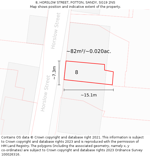 8, HORSLOW STREET, POTTON, SANDY, SG19 2NS: Plot and title map
