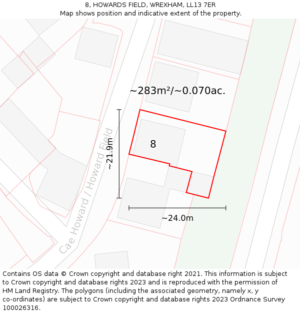 8, HOWARDS FIELD, WREXHAM, LL13 7ER: Plot and title map