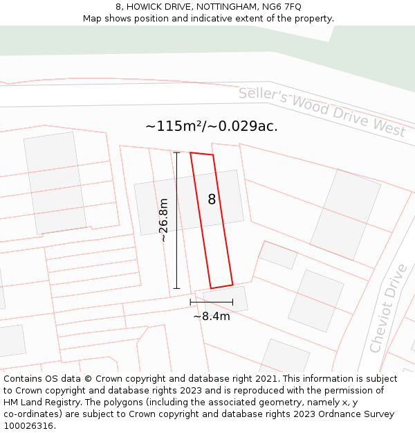 8, HOWICK DRIVE, NOTTINGHAM, NG6 7FQ: Plot and title map