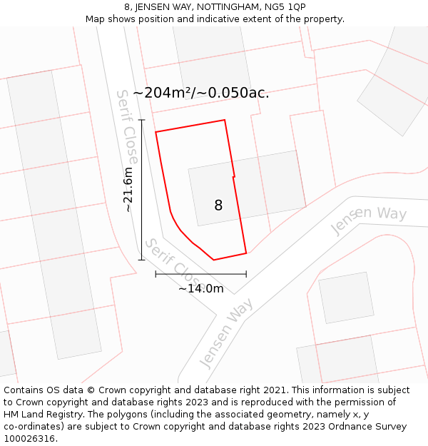 8, JENSEN WAY, NOTTINGHAM, NG5 1QP: Plot and title map